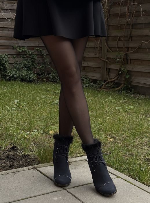 Botki na obcasie z futrem z norek