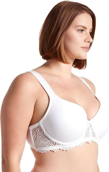 Бюстгальтер Curve Muse 85C с легкой подкладкой, на косточках, кружево, мягкие бретели, белый / телесный