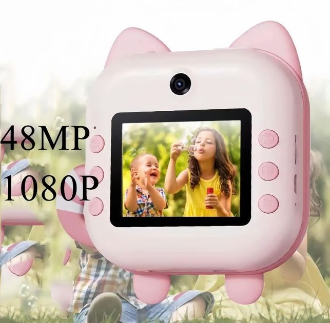 Дитячий фотоапарат Котик миттєвого друку з селфі камерою та відео