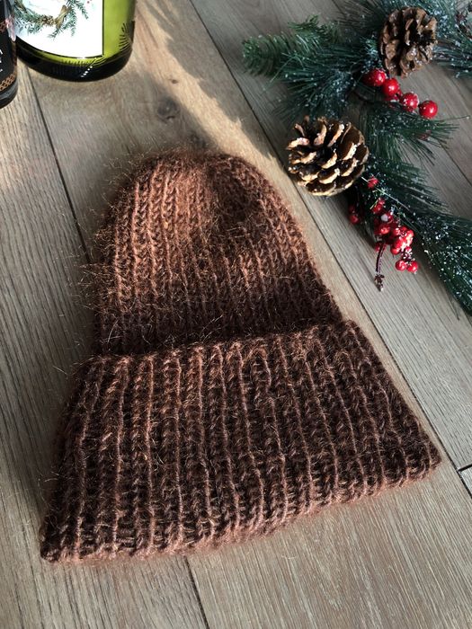 Czapka na drutach handmade alpaka i moher