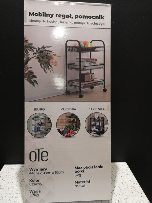 Mobilny regał wózek pomocnik Ote czarny Nowy