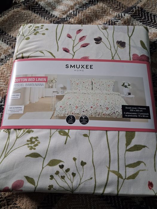 Nowa pościel bawełniana 220x200 Smukee dwustronna kwiaty łąka bawełna