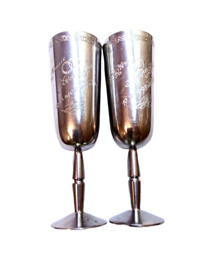 Винтаж свадебные бокалы из нержавеющей стали для Миши и Светы 1998 г