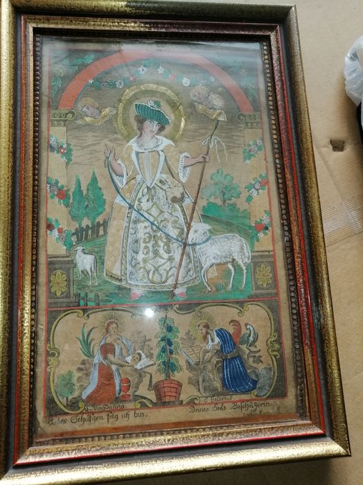 19-sto wieczny obraz religijny kolażowy