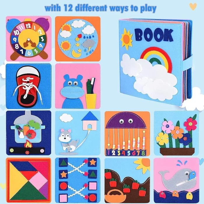 Filcowa książka sensoryczna Montessori manipulacyjna duża B147
