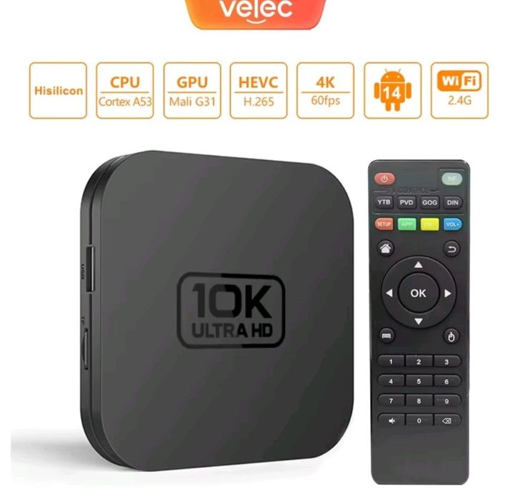 Smart TV Box Android 14 UHD 4K 8+128GB 4 rdzeniowy procesor