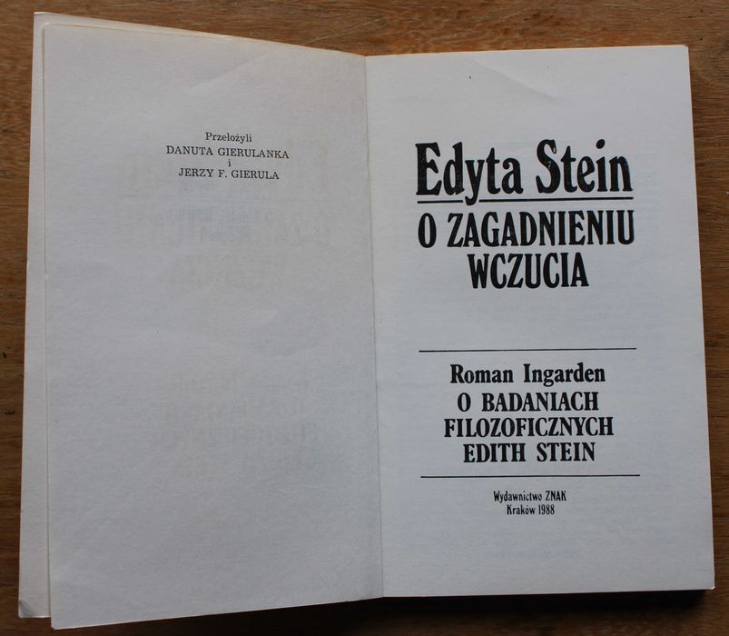 Edyta Stein, O zagadnieniu wczucia, ZNAK 1988