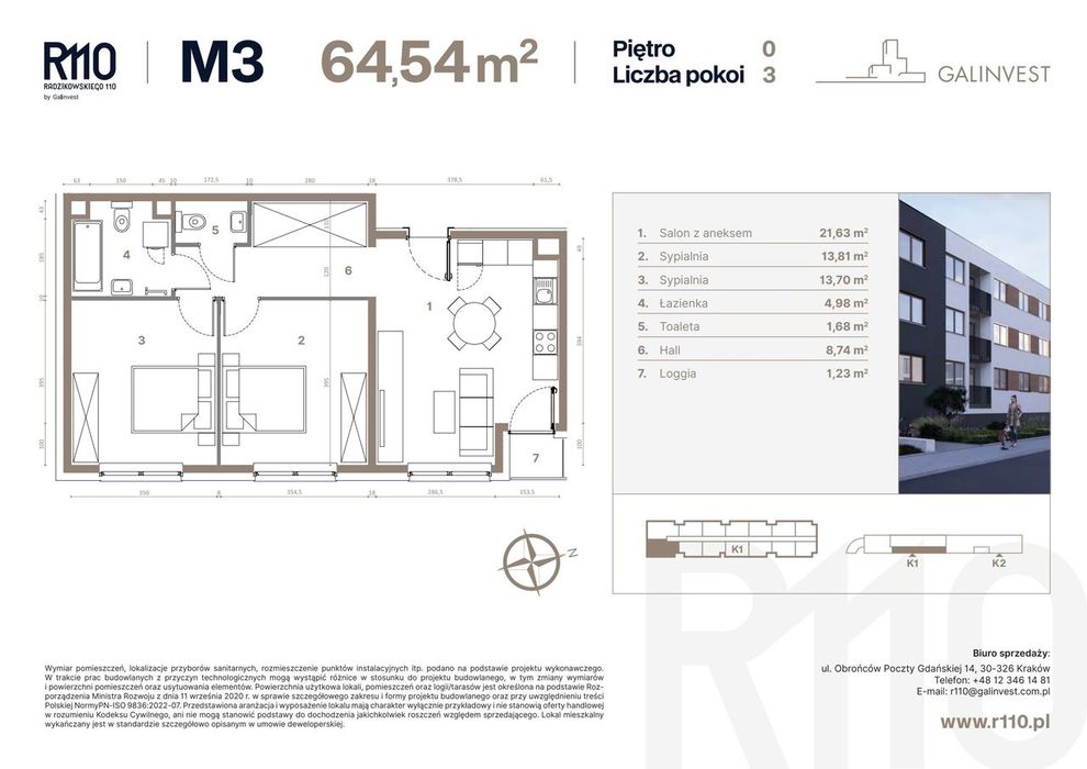 3-pokojowe mieszkanie 64m2 + loggia Bezpośrednio