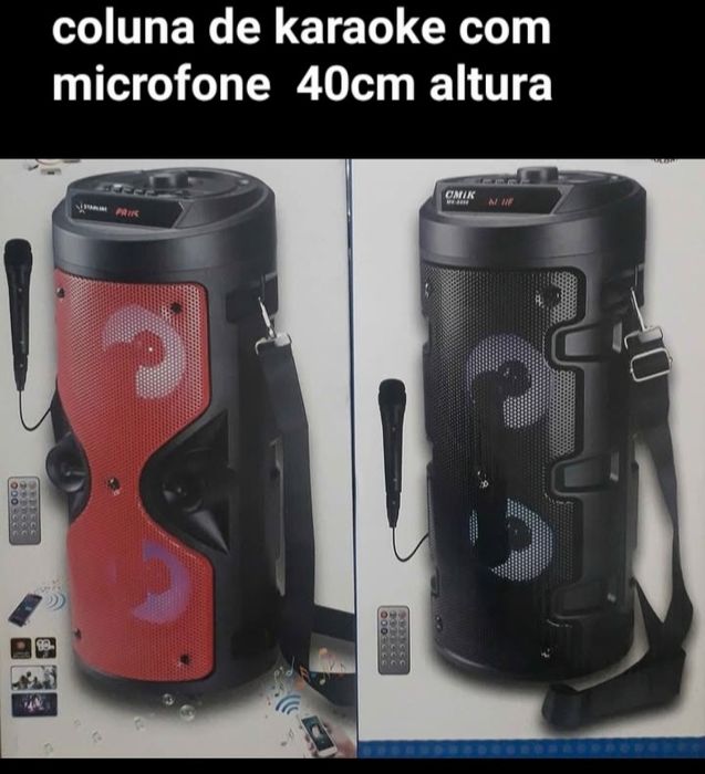 Coluna de karaoke com microfone novas