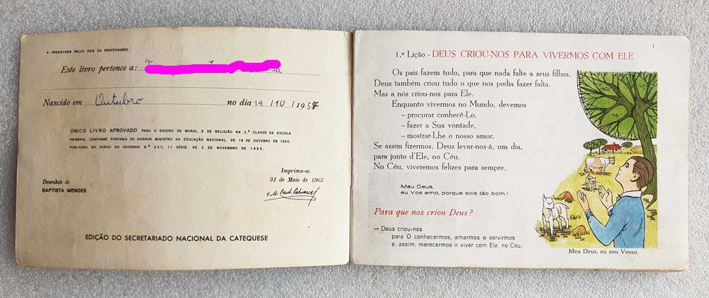 Antigo ~ "LIVRO de RELIGIÃO " ~ Escola Primária ~ 2ª Classe ~ 1963