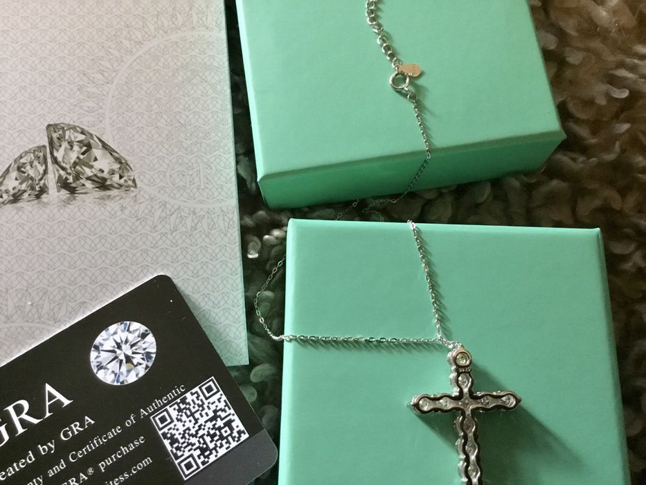 Хрест,крестик в стиле Тиффани с искусственными бриллиантами,серебро