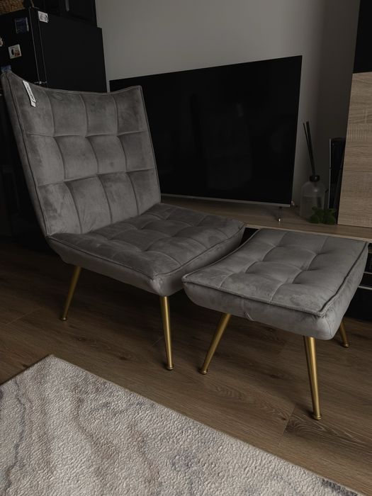 Fotel VINNIS z podnóżkiem szary 96x69x82 cm