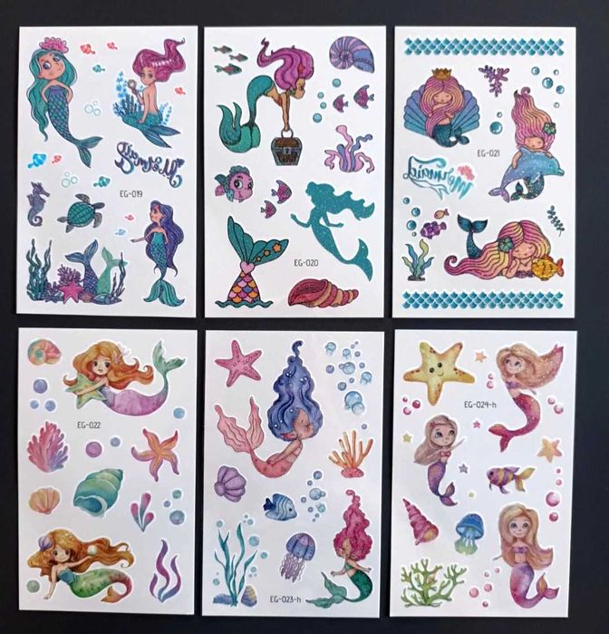 Tatuaże brokatowe SYRENKI 6 arkuszy!
