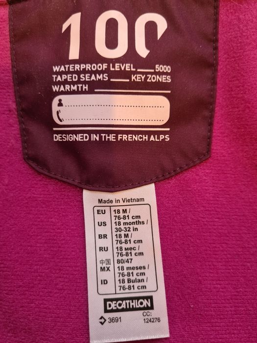 Spodnie ogrodniczki narciarskie dla maluchów Wedze 500 Warm 76-81cm