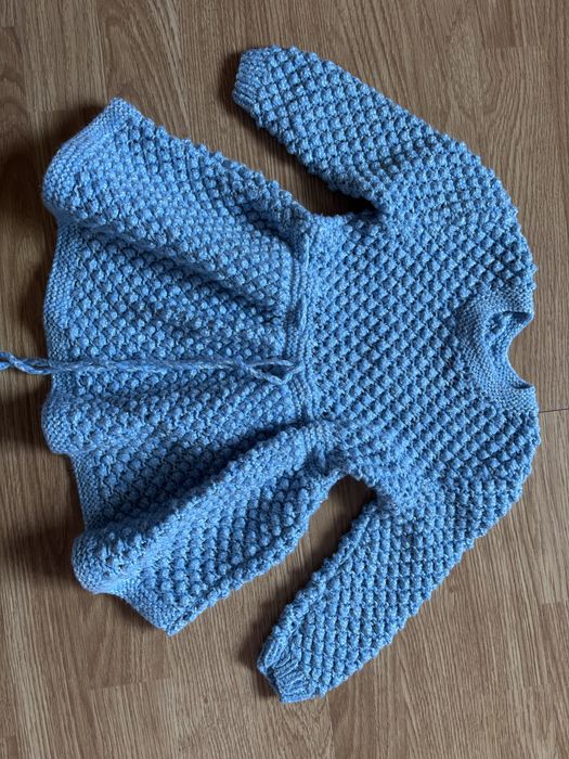 Słodka sukienka 74/80 ręcznie robiona błekit jesień/zima