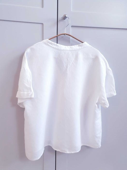 Biała koszula bluzka lniana H&M pudełkowa oversize 40 42