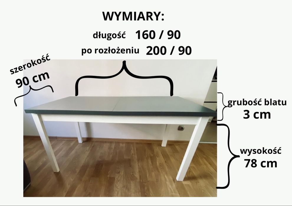 Stół rozkladany szaro-biały 160-200/90 Stan: jak nowy