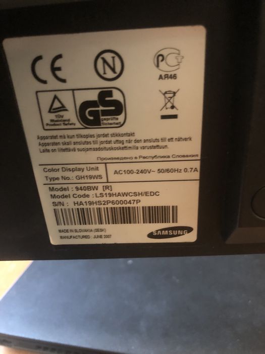 Монитор Samsung 940BW 19 дюймов vga dvi