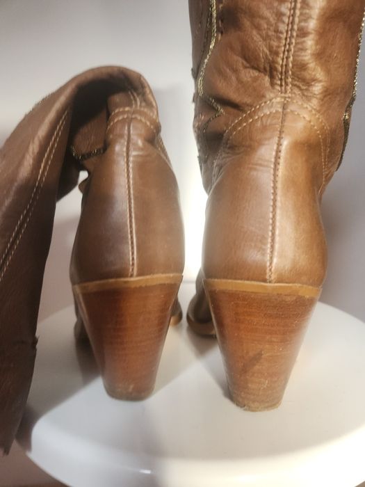 Botki kowbojki firmowe całe ze skóry naturalnej roz 36 NEXT zdobione