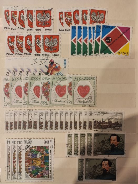 Znaczki pocztowe polskie kasowane 1990-93 r.