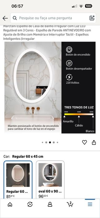 Espelho com led wc