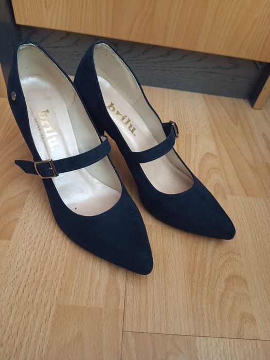Granatowe czółenka 41 z paskiem buty na obcasie  brilu