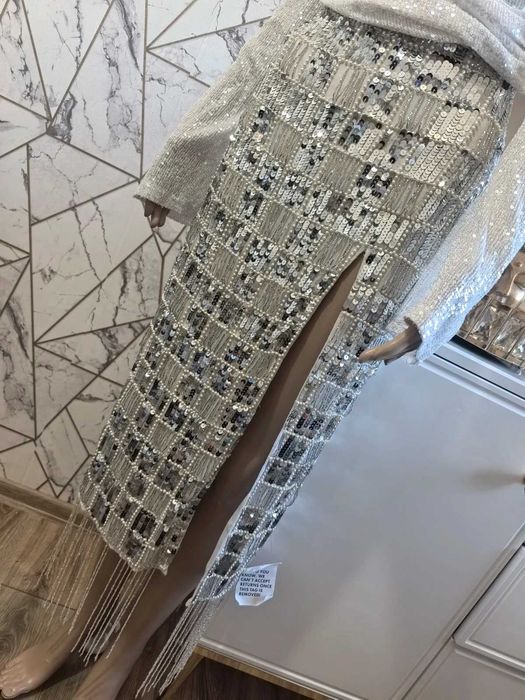 Asos piękna cekiny frędzle 42 XL impreza wesele sylwester