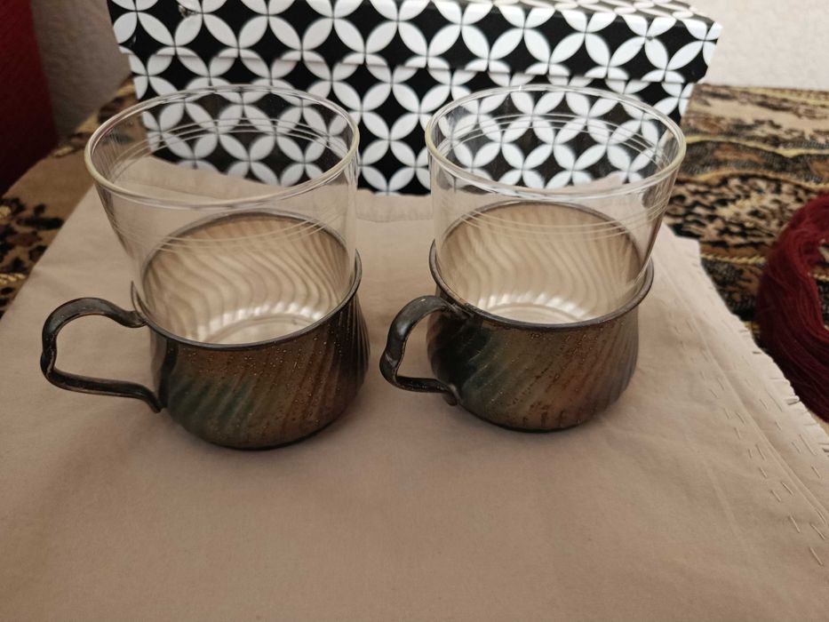 Подстаканники со стаканами Schott Mainz Jena Glas (Германия) 60е года