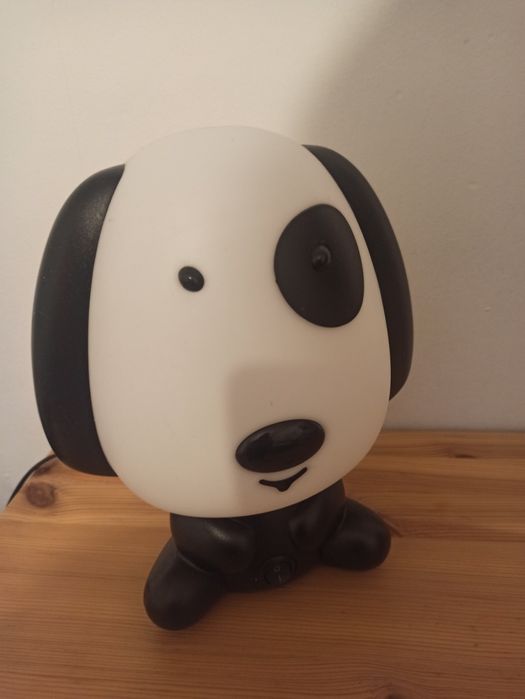 Lampa piesek biało czarny, lampka nocna