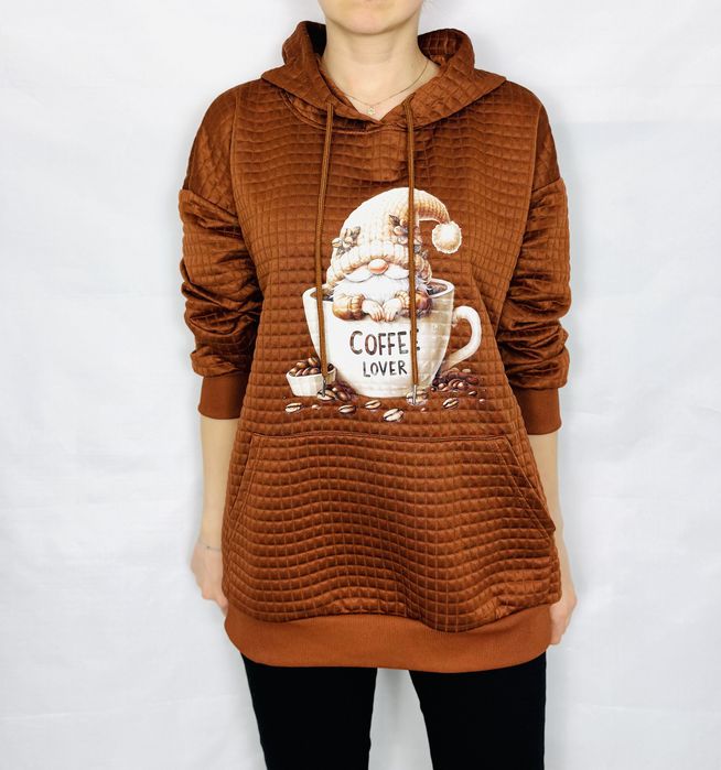Brązowa pikowana bluza z kapturem L 40