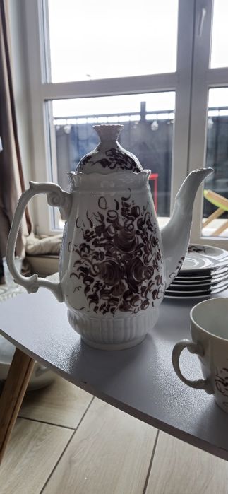 # PIĘKNY # zestaw kawowy delikatny PORCELANA serwis dzbanek