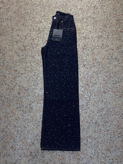 Темно-сіні жіночі джинси палаццо зі стразами