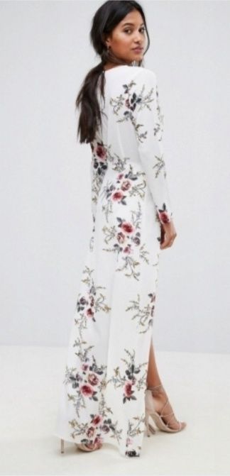 Sukienka kremowa w  kwiaty maxi mini Boho