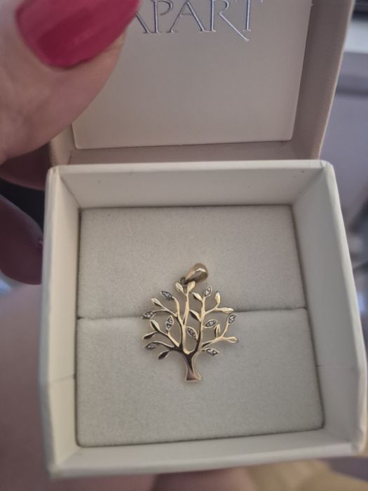 Piękna złota zawieszka drzewko szczęścia diamenty 585