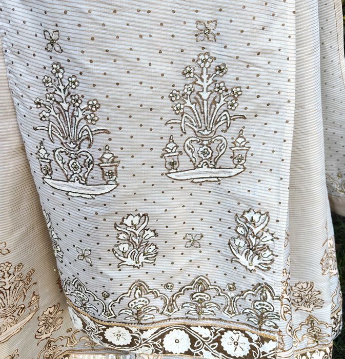 Indyjski komplet XXL 44 beżowy złoty malowany tunika kameez kurta