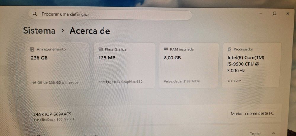 PC completo HP i5 9th SSd 256Gb ecrã 22" teclado rato