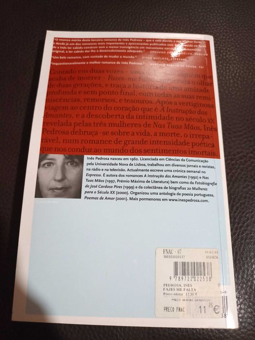 Livro "Fazer-me Falta" de Inês Pedrosa
