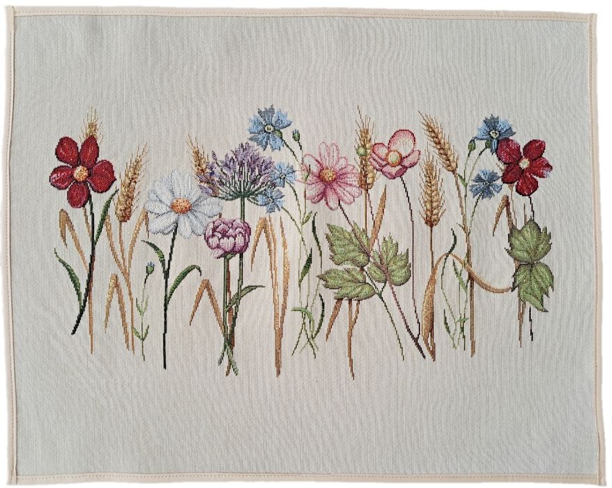 Serwetka gobelinowa beżowa w kwiaty polne 40x50 cm 1243NA