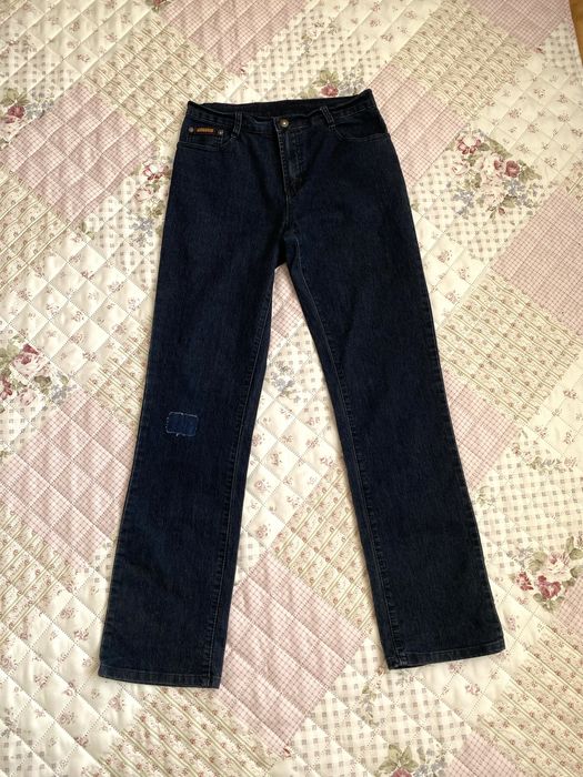 Granatowe proste jeansy S 36 elastyczne basic