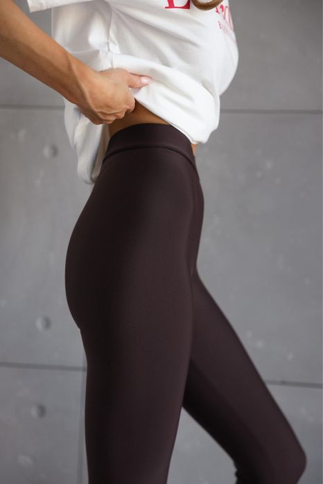 Шоколадні лосини зі штрипками, лосіни шоколад, коричневі гладкі лосини