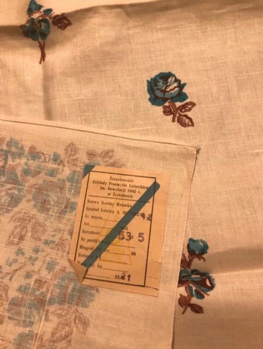 Piękny lniany obrusik vintage PRL