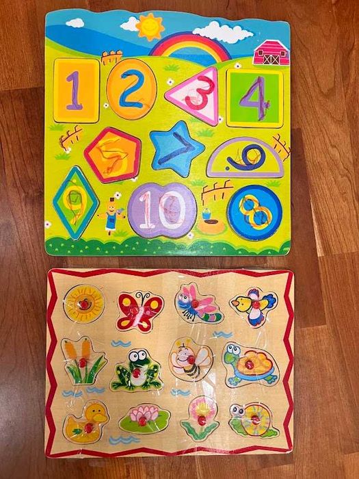 Vários Puzzles em madeira - Animais, transportes, Números