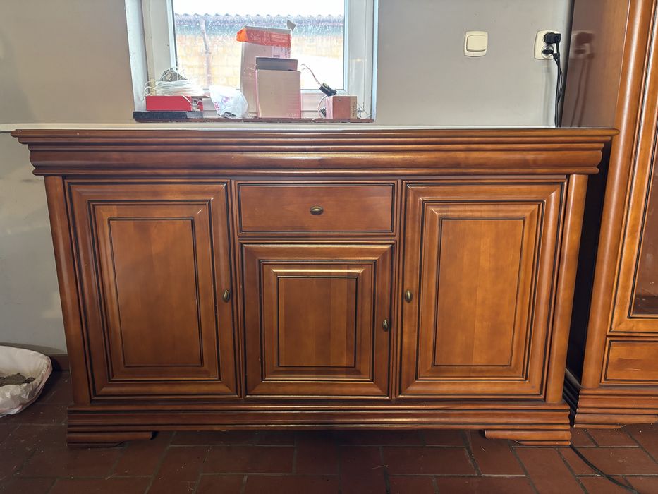 Drewniane Meble Komplet Komoda Szafka RTV Witrynka Lustro