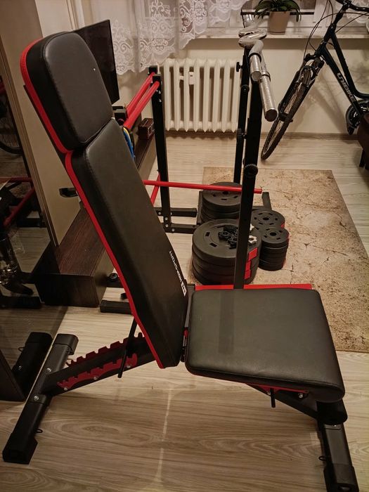 Domowa siłownia Hop-Sport | 92 kg | ławka + gryfy | komplet