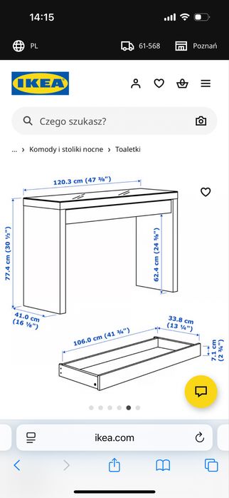 Toaletka biała Malm 120x40