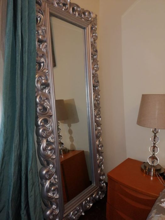 Espelho Alto - Moldura Barroca Prateada