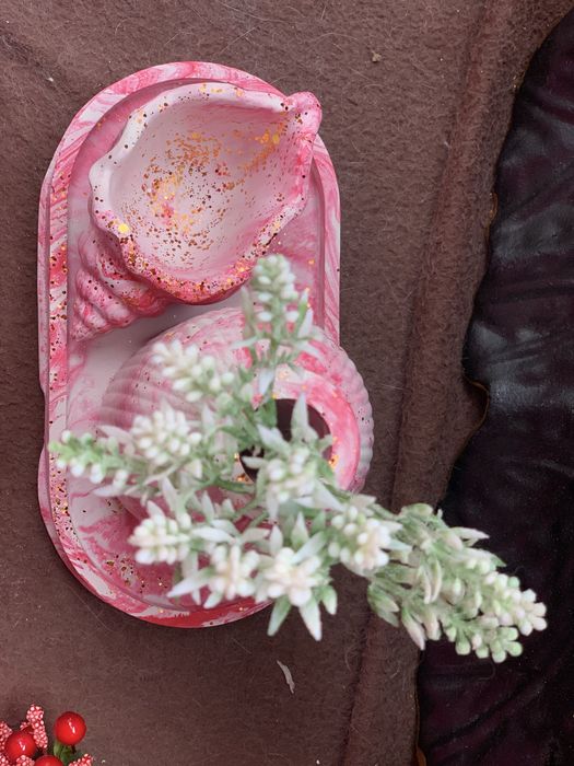 Рожевий мармуровий набір з гіпсу, підставка, рапан, вазочка, подарунок