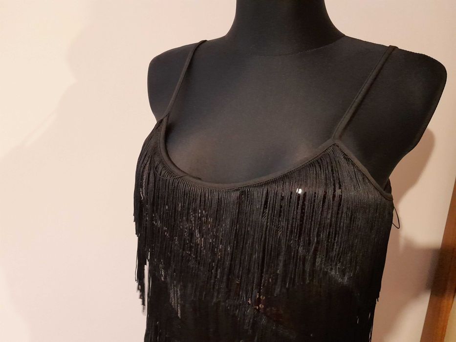 sukienka cekinowa z frędzlami NOWA XL- XXL Wymiary! (latino, lata20te)