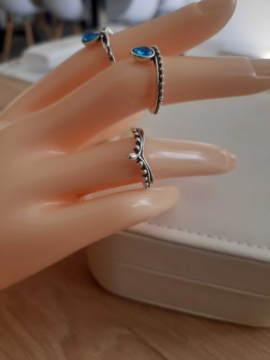 Pierścionki boho z turkusowym oczkiem rozm 11 (3 szt.)
