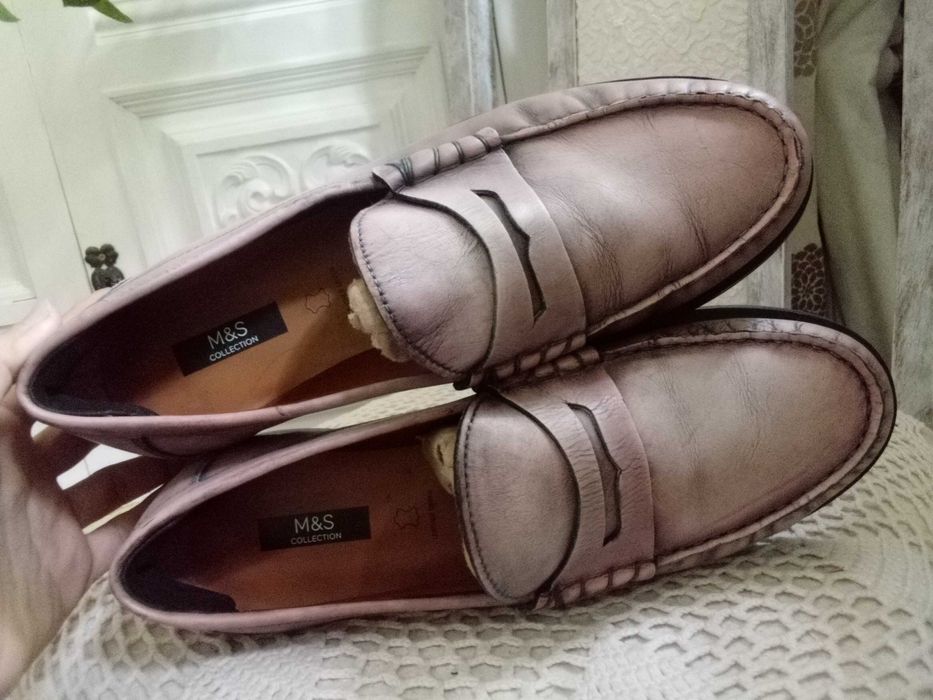 jak NOWE skórzane indyjskie M&S mokasyny damskie półbuty pantofle 42